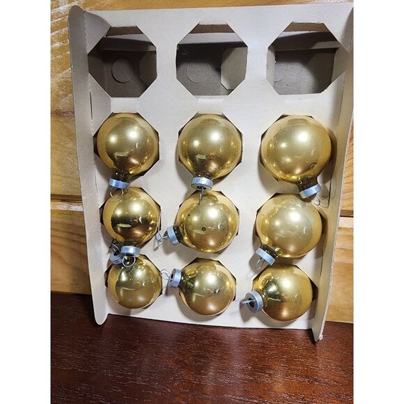 ESSEX FRANKE COMPANY GLASS GOLD BALL CHRISTMAS ORNAMENTS 2” DIAMETER Box Of 9 - Picture 2 of 8